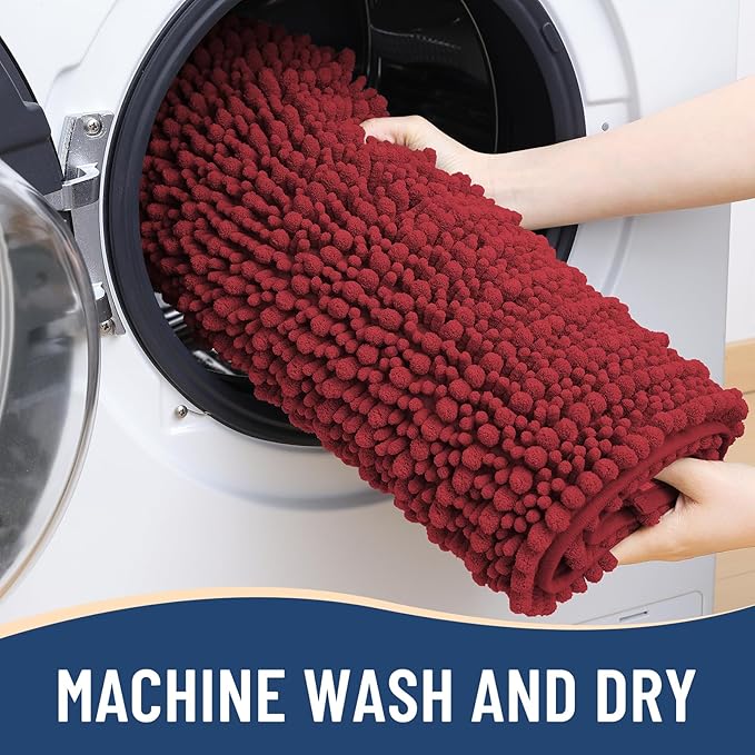 Arotive Luxury Chenille Bathroom Rug Mat, Extra Soft Thick Absorbent Shaggy Bath Rugs, Non-Slip Machine Wash Dry, Plush Bath Mats for Bathroom, Shower and Tub, 70x24, Red