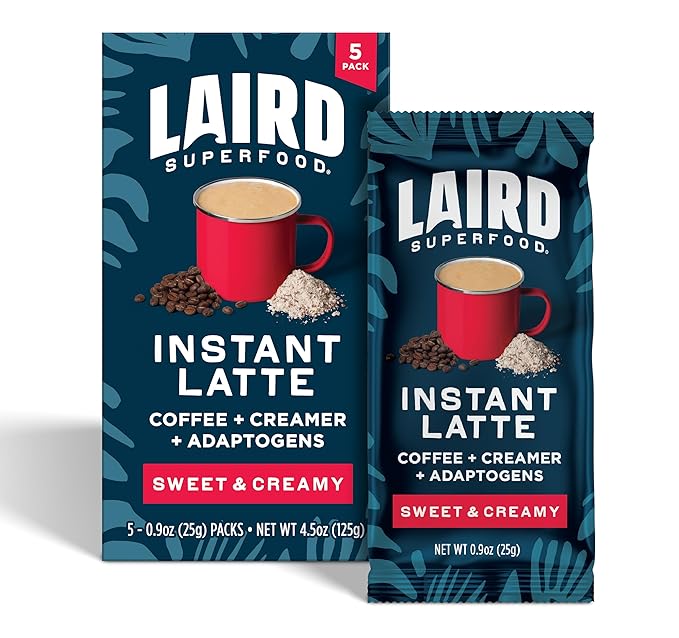 Laird Superfood Sweet and Creamy Instant Latte with Adaptogens, 5 pk Sachets