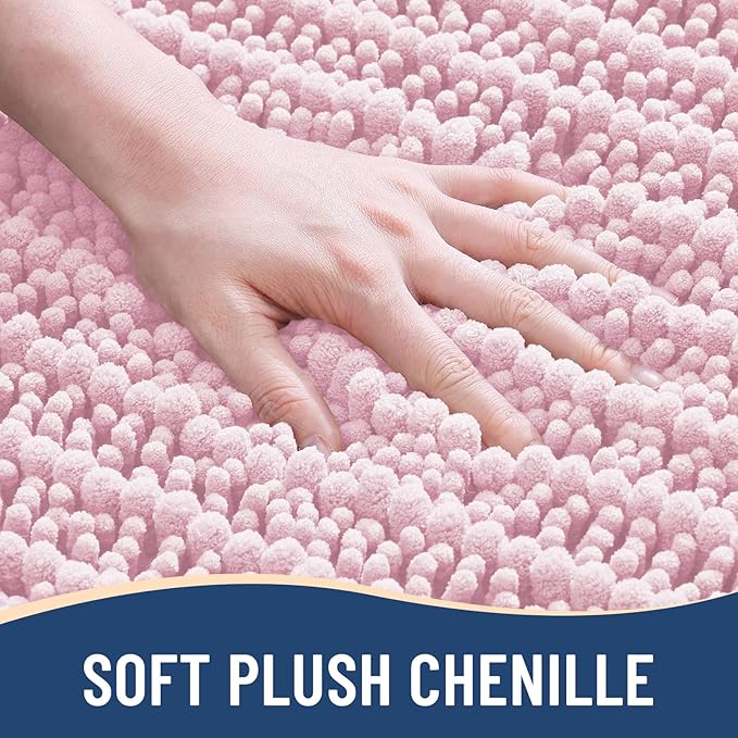 Arotive Luxury Chenille Bathroom Rug Mat, Extra Soft Thick Absorbent Shaggy Bath Rugs, Non-Slip Machine Wash Dry, Plush Bath Mats for Bathroom, Shower and Tub, 60x24, Pink