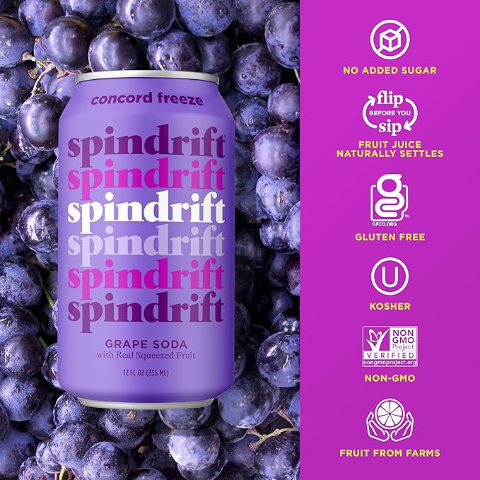 Spindrift "Concord Freeze" Grape Soda Made With Real Squeezed Fruit 12 Pack Case