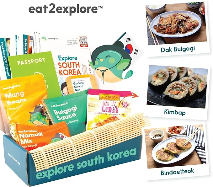 eat2explore Cooking Kits for Kids – Interactive & Educational Kids Cooking Sets Real for Ages 5 and Up,3 Recipe Cards & Global Ingredients – Fun Gift for Young Chefs (South Korea Edition)
