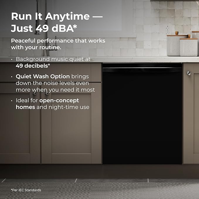 Kenmore 22-14629 24" Built-in Dishwasher-Quiet Tub with TurboDry, Leak, & SmartWash Soil Detection-15 Place Settings-49 DBA-Energy Star Certified, 24.61"D x 23.55"W x 33.88"H, Black