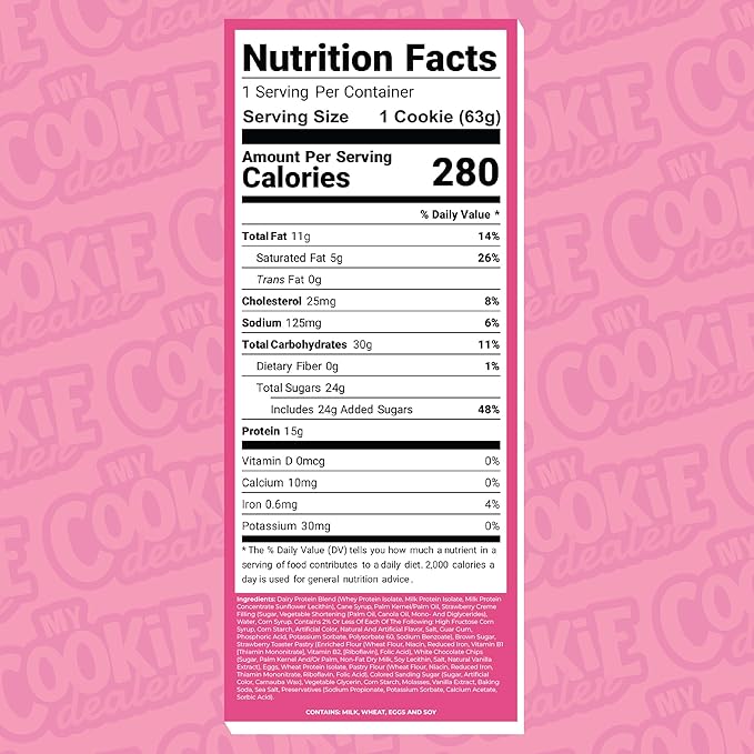 My Cookie Dealer Protein Cookies, Strawberry Creme (2.2oz, Pack of 3) - 15g Protein per Cookie - Individually Wrapped Workout Snacks for On-The-Go Travel