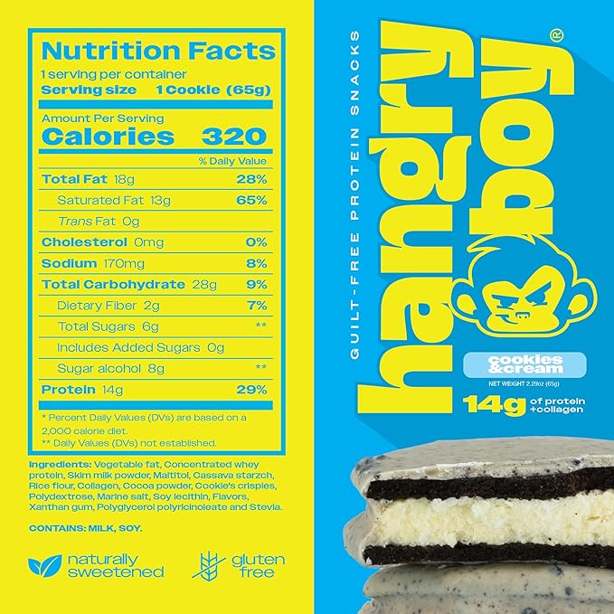 Hangryboy Protein Cookie Sandwich – 14g High Protein, Gluten‑Free, GMO‑Free Cookies - Perfect on The Go Protein Snack, Variety Pack, 12‑Count Box