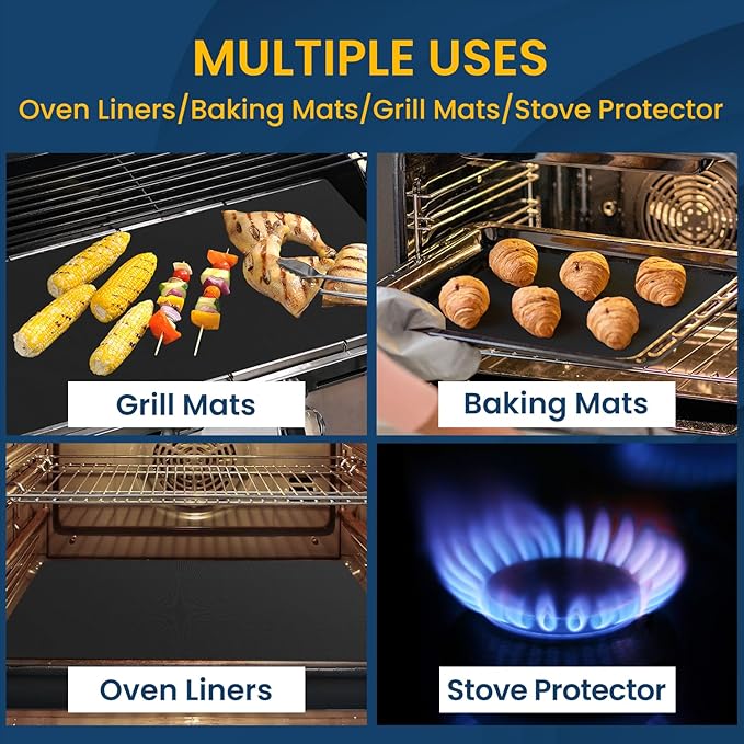 Oven Liner for Bottom of Oven, 2 Pack Heavy Duty Oven Liners for Electric Stove, Heat Resistant Stovetop Protector Air Fryer Grill Mat, Reusable Gas Toaster Microwave Oven Drip Liner Teflon Sheets