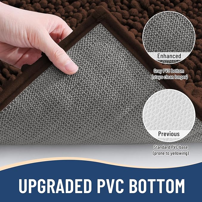 Arotive Luxury Chenille Bathroom Rug Mat, Extra Soft Thick Absorbent Shaggy Bath Rugs, Non-Slip Machine Wash Dry, Plush Bath Mats for Bathroom, Shower and Tub, 60x20, Brown
