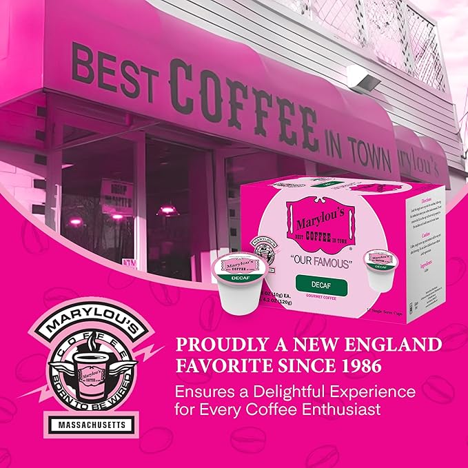 Marylou’s Coffee - Famous Decaf Blend Gourmet Coffee, Delightful Medium Roast Coffee, Compatible with Keurig® Coffee Maker, 1 Count (12 Single Serve Cups)