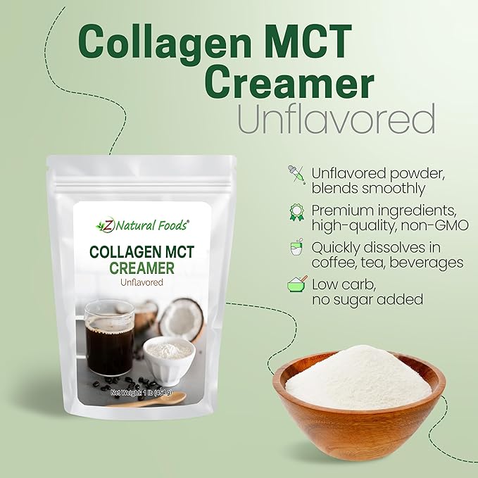 Z Natural Foods Collagen MCT Oil Creamer - Pure MCT Creamer Powder with Collagen Peptides - Collagen Creamer for Coffee, Tea & Culinary Use - Healthy Creamer, Keto & Paleo Friendly, Unflavored, 1 lb