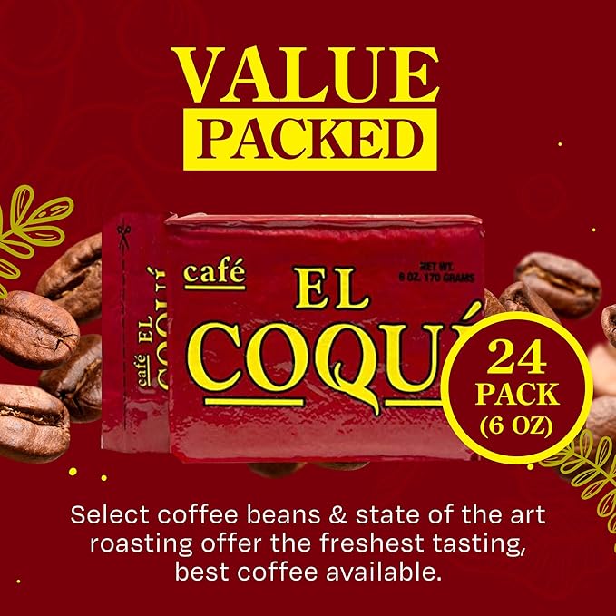 El Coquí Dark Roast Espresso Ground Coffee, Rich, Ground Coffee, Bulk Coffee, Authentic Puerto Rican Style Coffee, Vacuum Sealed, Ground Espresso Beans, 6 oz (24 pack)