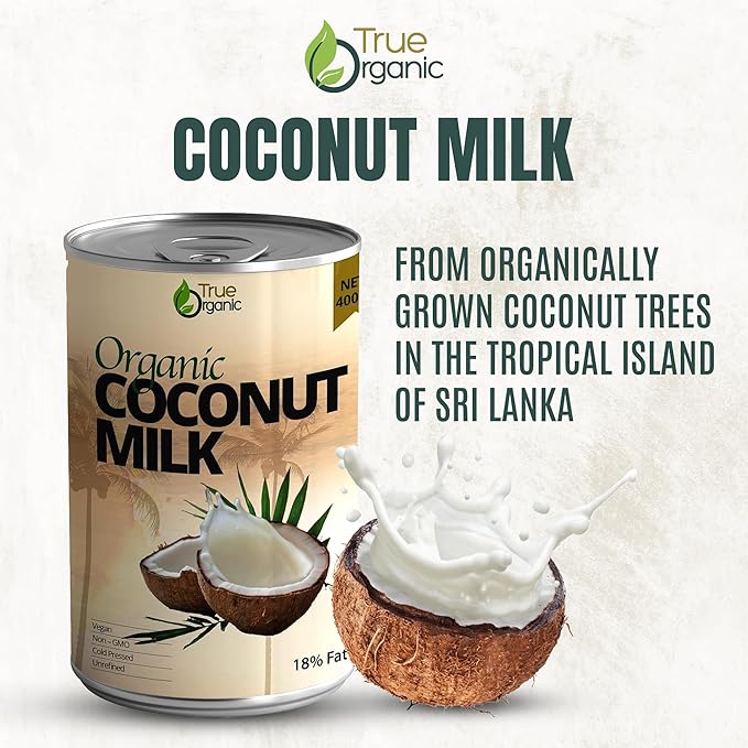 True Organic Unsweetened Coconut Milk 13.5 Fl oz - No Guar Gum, Gluten-Free, Vegan and Kosher - 18% Coconut Milk Fat (12-Pack)