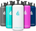 HYDRO CELL Stainless Steel Insulated Water Bottle with Straw - For Cold & Hot Drinks - Metal Vacuum Flask with Screw Cap and Modern Leakproof Sport Thermos for Adults (White 32oz)