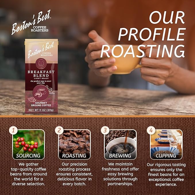 Boston’s Best Coffee - Smooth Light-Roast Breakfast Blend Gourmet Premium Ground Coffee, 11 oz. / 311 g Bag