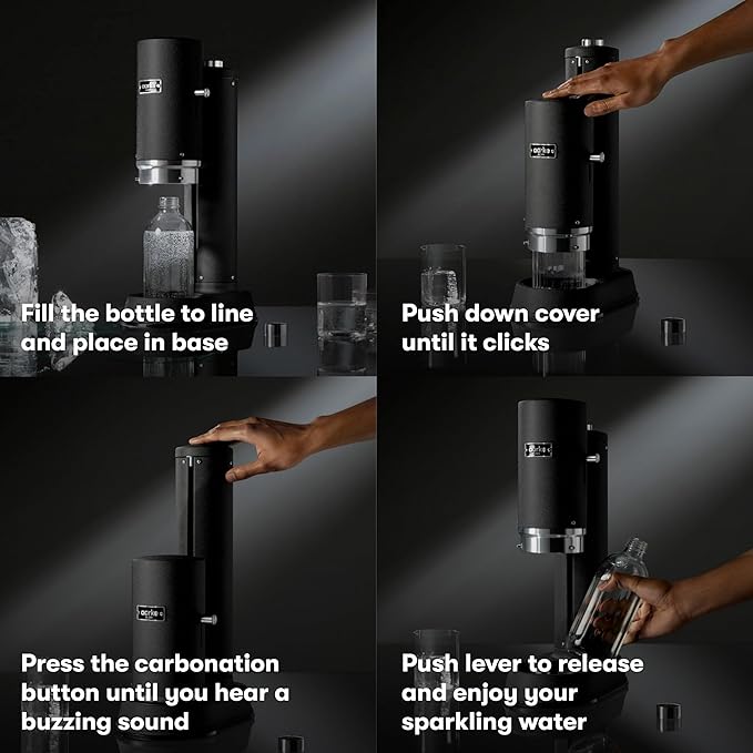 Aarke Carbonator Pro, Sparkling & Carbonation Water Machine, Stainless Steel with Glass Reusable Bottle Volume 800 mL/27 fl oz and CO2 Cylinder (Matte Black)