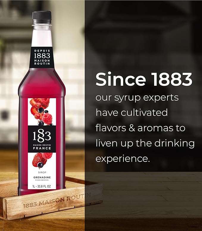 1883 Mixed Berries Syrup for Drinks, Made in France, 1 Liter Plastic Bottle
