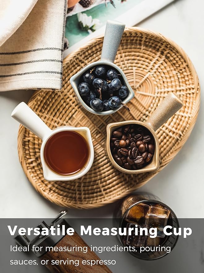 Espresso Cups Ceramic, Espresso Measuring Cups with Dual Measurement Scale, Expresso Shots Cup with Handle, Espresso Accessories, 3 Oz/ 90 Ml, Blue