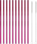 10 Pcs Stainless Steel Straws, Reusable Drinking Straws, Straight Metal Straw Sets with 2 Pcs Cleaning Brushes (10.5 Inch, Rose Red)