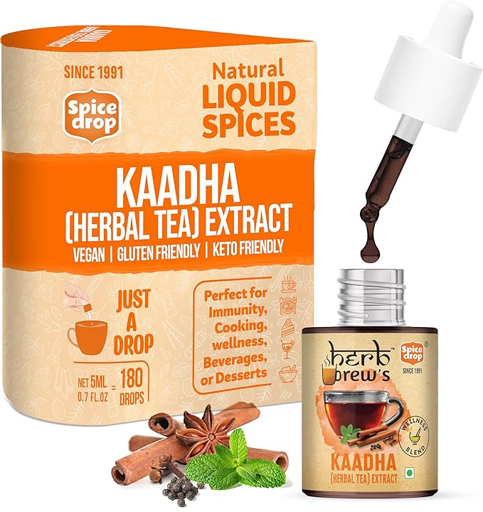 Ginger & Turmeric Herbal Tea Blend With Holy Basil – Includes Cinnamon, Clove & Black Pepper – Serves 100 Tea Cups – Authentic Wellness Drink – Use 2-3 Drops per cup – Vegan – 0.17oz – Spice Drop