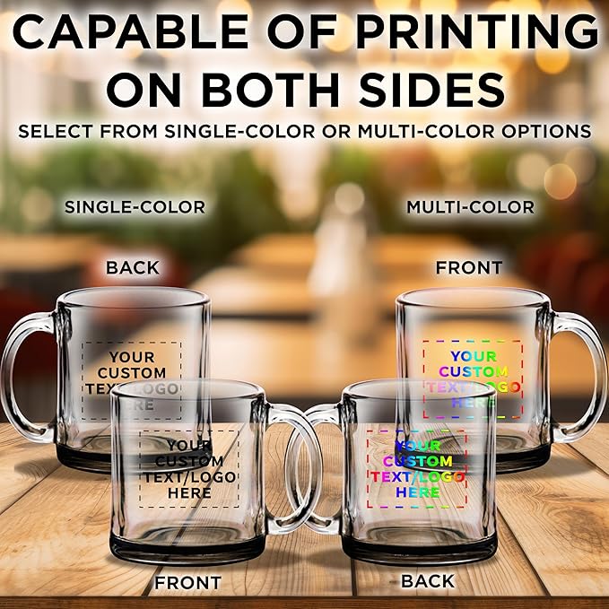 Custom Libbey Clear Glass Coffee Mugs 13 oz. Set of 50, Personalized Bulk Pack - Perfect for Coffee, Tea, Espresso, Hot Cocoa, Other Beverages - Black Bottom