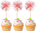 30 PCS Foil Firework Cupcake Toppers Happy Birthday Cupcake Toppers Sparkle Tinsel Flower Drink Stirrers Cocktail Fruit Toothpicks for Valentine's Day Baby Shower Party Cake Decor Supplies Orange