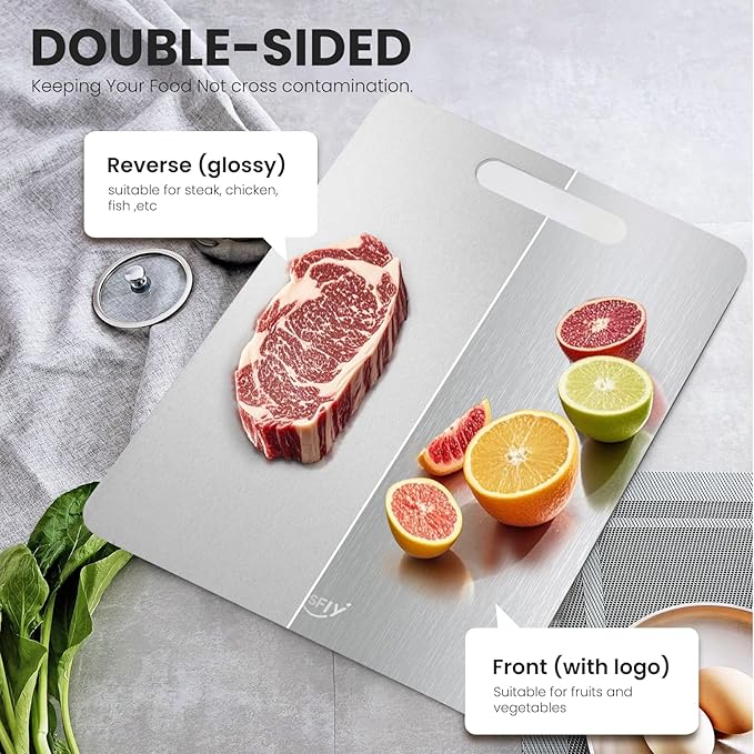 Titanium Cutting Board -100% Pure Titanium Cutting Boards For Kitche,Easy to clean, Double-sided food-grade Cutting Board For Meats, Fruits And Vegetables (15 * 11)