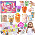 Miniature Cafe & Boba Tea Slime Making Kit for Girls Ages 8-12, 53PCS Mini Coffee & Bubble Tea Dessert Cup, DIY Pretend Play Food Set, Kitchen Toys, Birthday Party Gift for Kids 6 7 9 10 11