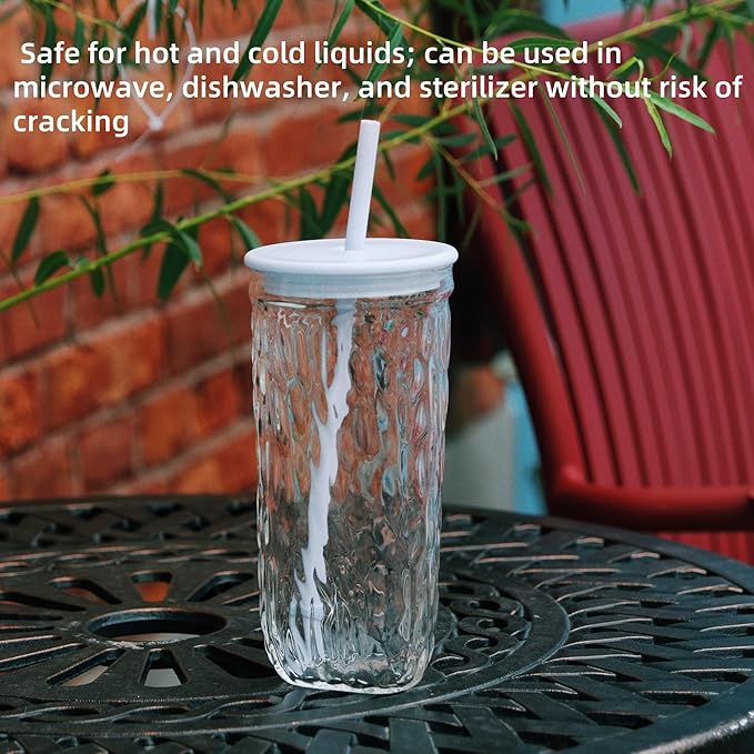 Bark Texture Glass Tumbler with Lid and Straw, Reusable Glass Cup for Coffee, Juice, Water, Tea, Smoothies, Heat Resistant, Dishwasher & Microwave Safe –16 oz Aesthetic Iced Coffee cup