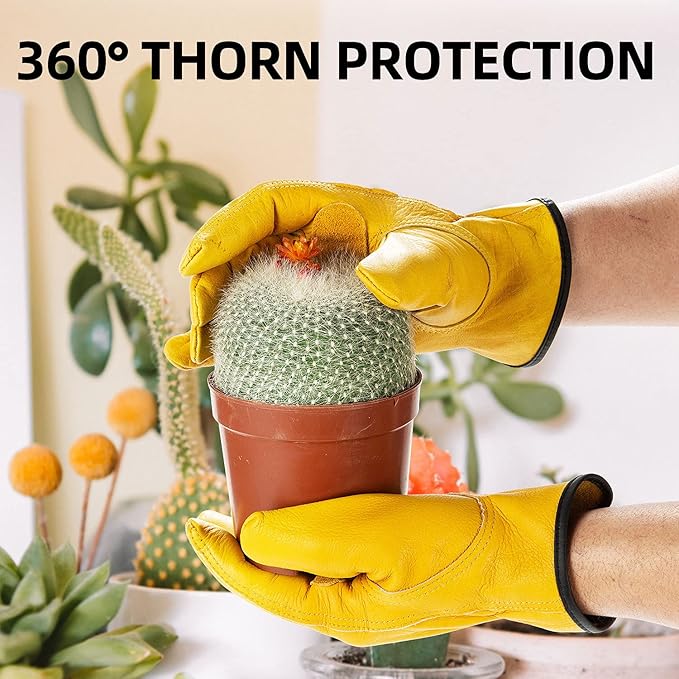 Vgo... 1-Pair Unlined Cow Grain Leather Work and Driver Gloves with Cow Split Leather Palm Patch (Size S, Gold,CA9590)