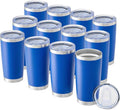 OMTech 20oz Tumblers Bulk, 12pc Stainless Steel Tumbler Set with Lid & Straw, Double Wall Vacuum Insulated Mug for Laser Engraver, Travel Coffee Mug for Hot & Cold Drinks, Navy Powder Coated Cup