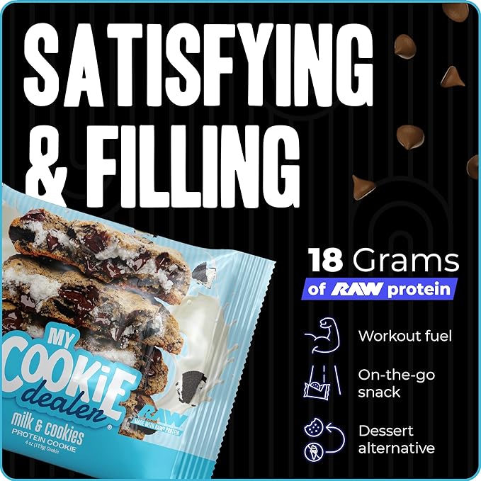 My Cookie Dealer Protein Cookies, Milk and Cookies (4oz, Pack of 3) - 18g Protein per Bag - Individually Wrapped Workout Snacks for On-The-Go Travel
