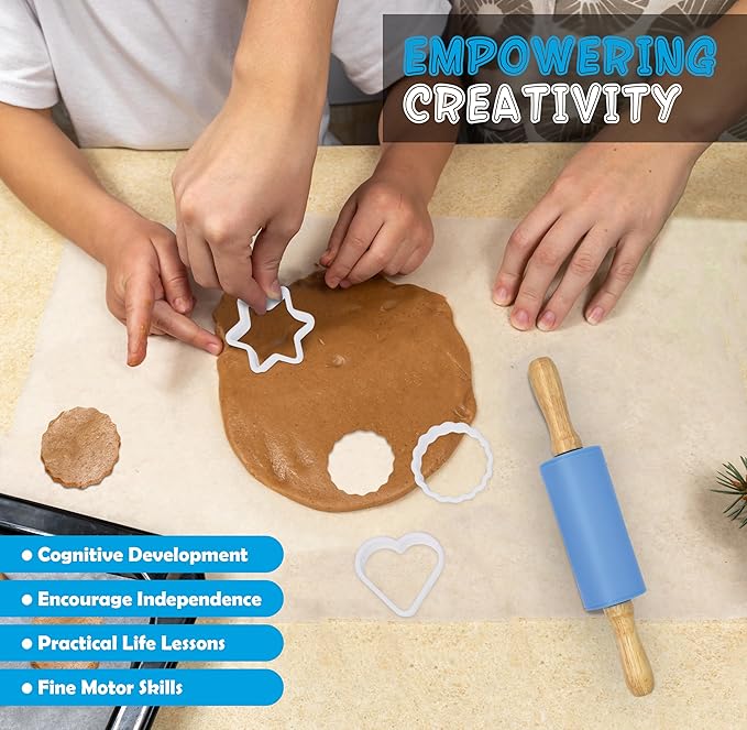 PERLLI Kids Real Cooking Set for Cooking and Baking – 31 Pc. Gift for Junior Chef with Real Utensils, Case & Safe Kids Knife Set for Boys & Girls – Fine Motor Skills & Fun for Children Ages 6+, Blue