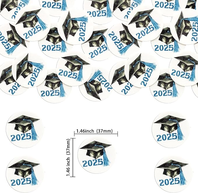 Gyufise 48Pcs Edible 2025 Graduation Cap Cupcake Toppers Wafer Paper Class of 2025 Grad Cap Cupcake Picks for 2025 Graduation Theme Party Cake Decorations Supplies Blue