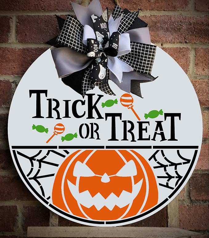 Halloween Stencils for Painting on Wood 12inch Large Halloween Stencil Hey Boo Witches Spider Bats Ghost Draw Templates for Porch Hanger Doormat Fabrics DIY Crafts Decor