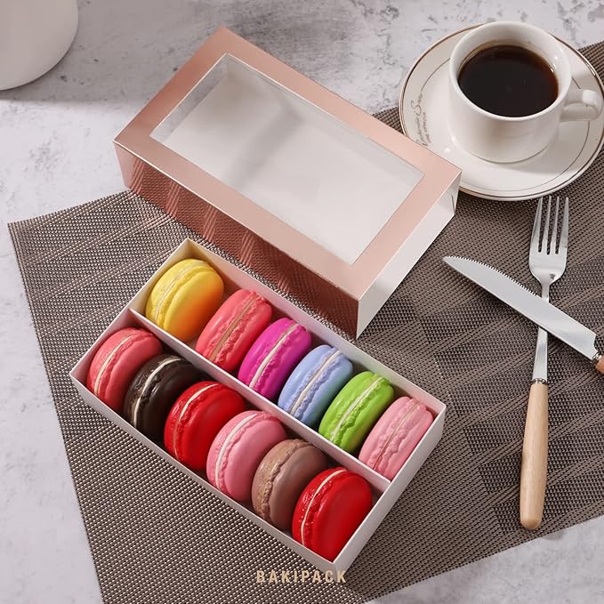 15 Macaron Boxes, Macaron Gift Box for 12 (Interior Measurement 7.3×4.2 ×1.9 Inches), Macaron Packaging Boxes with Clear Window Rose Gold without Macarons inside