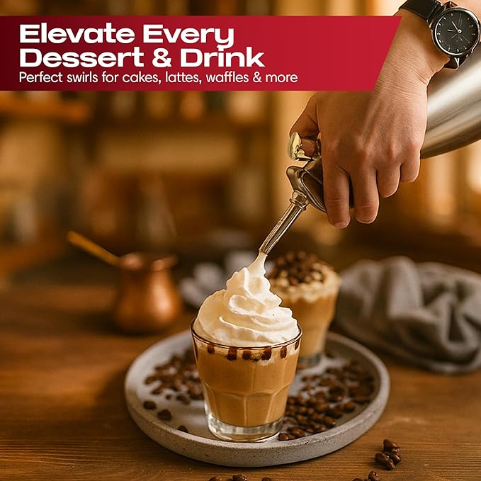 Chef Master (1 Pint / 0.5 Liter) Stainless Steel Whipped Cream Dispenser - Decorating Tips for Desserts, Latte + Cleaning Brush - Whip Cream Dispenser Canister for Home, Bakery or Restaurant - 90078