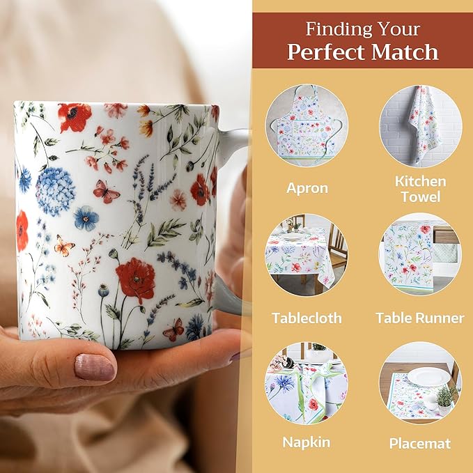 Maison d' Hermine Coffee Mug with Handles Fine Bone China Mugs Pack of Two Tea Cups for Hot Beverages Cappuccino Latte Home Restaurant Office Perfect for Gift (Just Floral, 12 Ounce)