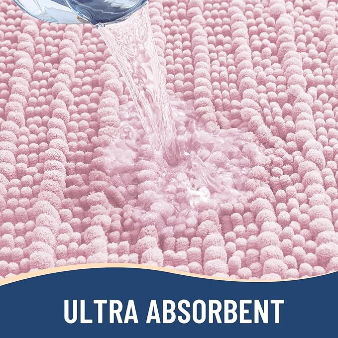 Arotive Luxury Chenille Bathroom Rug Mat, Extra Soft Thick Absorbent Shaggy Bath Rugs, Non-Slip Machine Wash Dry, Plush Bath Mats for Bathroom, Shower and Tub, 47x32, Pink