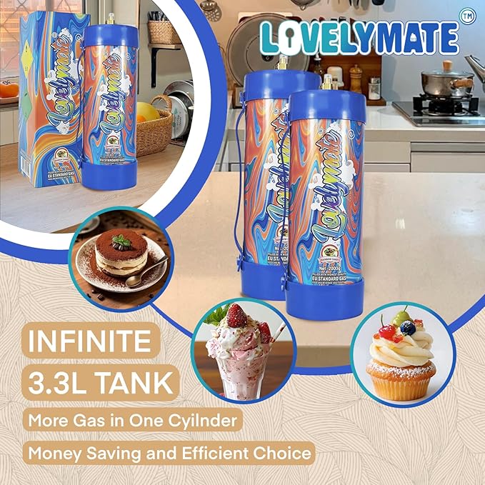 Whipped Cream Charger Tank 3.3L 2000G Whip Cream Charger Cylinder Food Grade Flavored (Tips Included) (8, Rainbow candy)