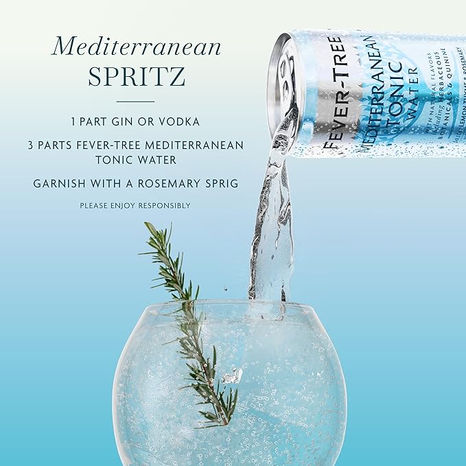 Fever-Tree Mediterranean Tonic Water - Premium Quality Mixer - Refreshing Beverage for Cocktails & Mocktails. Naturally Sourced Ingredients, No Artificial Sweeteners or Colors - 5.1 Fl Oz Cans - Pack of 24