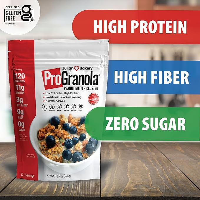 Julian Bakery® ProGranola® Cereal | Peanut Butter Cluster | 12g Protein | 2 Net Carbs | Gluten-Free | Grain-Free | 3 Pack