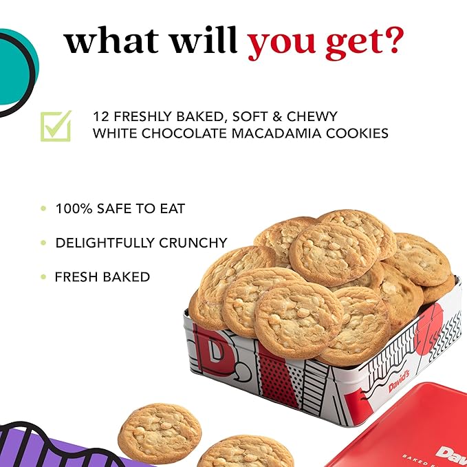David's Cookies Freshly Baked Cookies - Delicious Handmade Soft Variety - Exquisite Gourmet Gift for Friends & Family on Special Occasions - Macadamia Nut 1lb