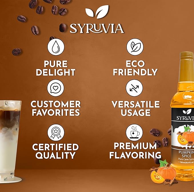 Syruvia Pumpkin Spice Syrup for Coffee 25.4 Ounces Pumpkin Spice Flavored Coffee Syrup