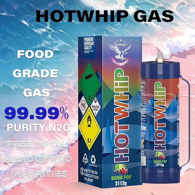 Cream Charger 3.3L Tank,2112g Whipped Cream Charger Bombpop Flavor Food Grade 99.99% Purity Premium Cream Cylinder Leak Proof Dispenser-1Tank