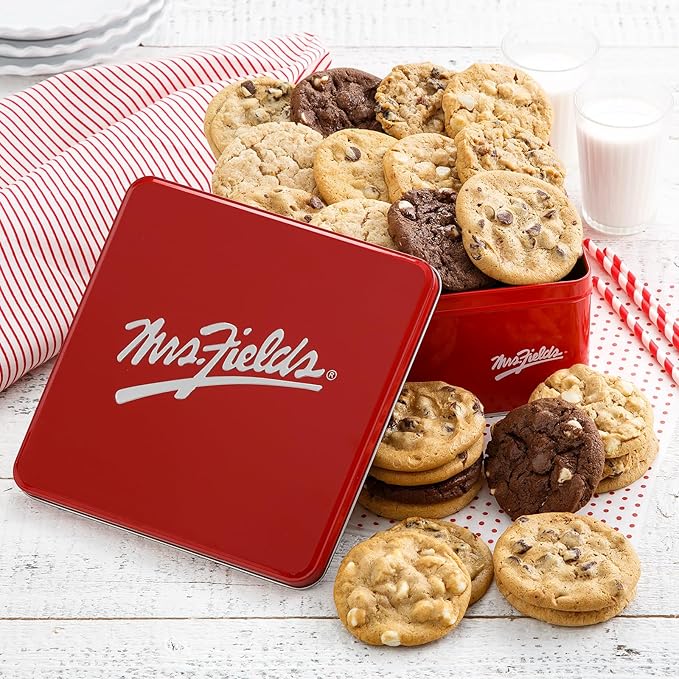 Mrs. Fields 2 Dozen Original Cookie Signature Tin - Assorted with 24 Original Cookies in our 5 Classic Cookie Flavors