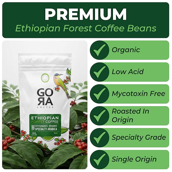 GO RA COFFEE – Ethiopian Roast Whole Bean – Organic Arabica from Ethiopia – Mycotoxin-Free, Single Origin African Beans – Roasted at Source – 500g (17.64 oz) – by Moyee Coffee