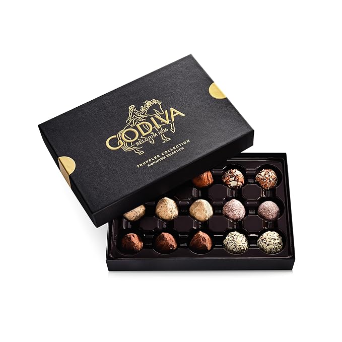 Godiva Signature Truffle Gift Box, Belgian Dark and Milk Chocolates with Ganache Center, Gourmet Gift for Birthdays, Holidays, Non-GMO & Kosher, 15 Pc