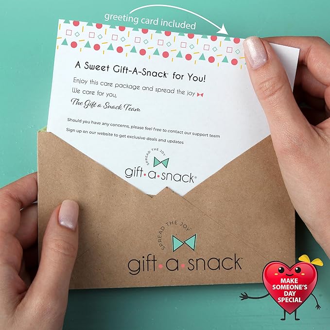 Gift A Snack - Thanksgiving, Holiday, Christmas Stocking Stuffer Snack Box Variety Pack Care Package + Greeting Card (150 Count) Birthday Sweet Treats Gift Basket, Candies Chips Crackers Bars