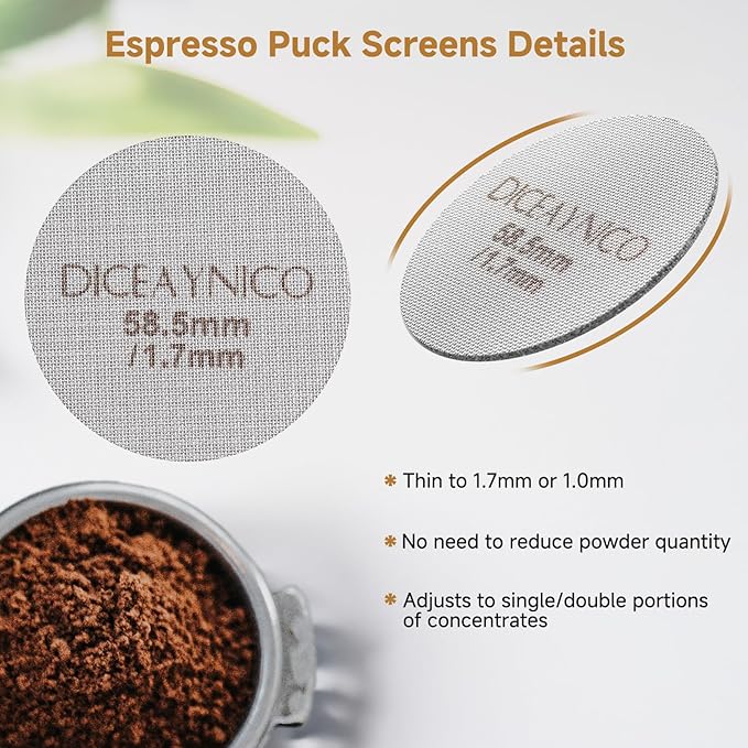 2 Pieces Espresso Puck Screen,Metal Coffee Filter,1.0mm & 1.7mm Thickness 150μm - 316 Stainless Steel,Reusable Barista Espresso Filters for Espresso 58.5mm Portafilter Filter Basket