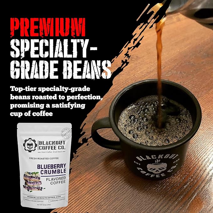 Blackout Coffee Blueberry Crumble Flavored Medium Roast - Freshly Roasted in the USA - 12 oz Ground Coffee Pouch