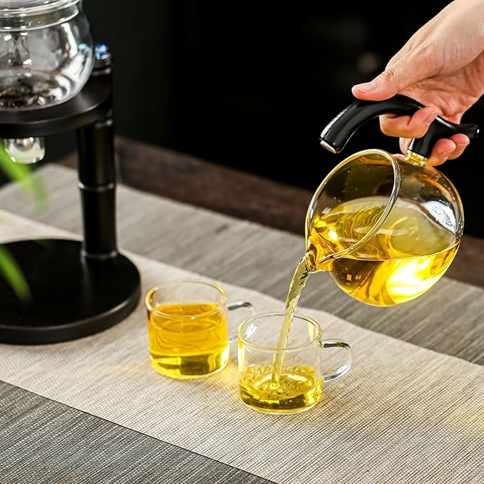 Glass Teapot Set with Infuser Semi Automatic Tea Set Magic Teapot (Bamboo - black)