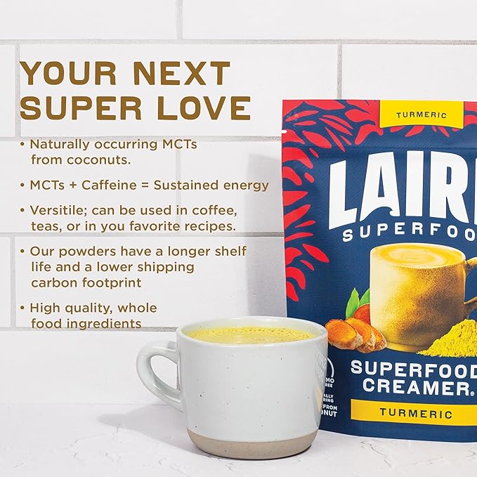 Laird Superfood Non-Dairy Original Superfood Turmeric Coconut Powder Coffee Creamer, Gluten Free, Non-GMO, Vegan, 8 oz. Bag, Pack of 1